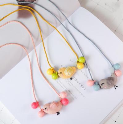 China Japanese new cute handmade bird acrylic beads and girl heart child princess necklace Korean larbone chain for sale