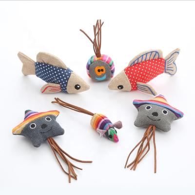 China New cute canvas soft border mouse and fish pet cat molar teeth bite interactive pet plush toy for sale