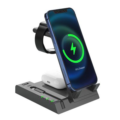 China Mobile phone 6 in 1 15W QI fast wireless charger desktop stand, charging station for iPhone/apple watch/airpods for sale