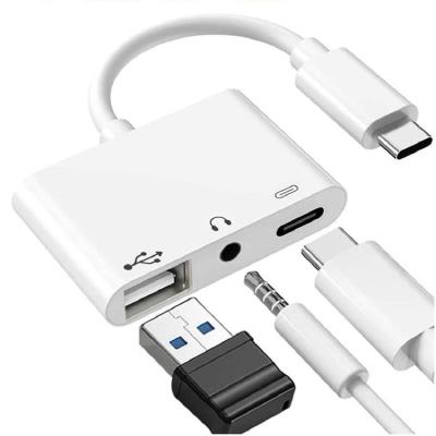 China Universal Computer PC Mobile Phones 3in1 Type C to 3.5mm with Charging Earphone 3.5mm/USB Jack AdapterSplitter Headphone Adapter USB C Audio Jack for sale