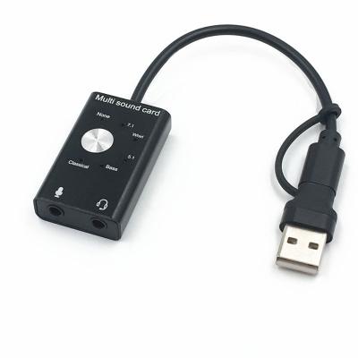 China OEM 7.1ch 2.0 TYPE-C USB External Sound Card Computer PC Mobile Phones Mic Audio Card USB to 3.5mm Earphone Earphone for sale