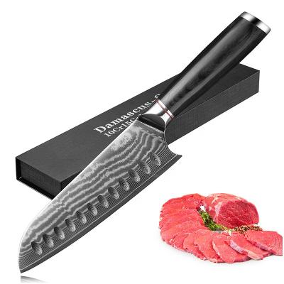 China Yangjiang Viable Razor Accessories Knives Kitchen Gift Box Factory Price Sharp Damascus Steel 67 Layers Forging Chef Santoku Knife for sale