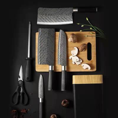 China Viable Factory Direct Wholesale 7PCS Damascus Stainless Steel Kitchen Chef Knife Set With Knife Block Holder for sale