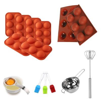 China Viable Christmas 6 Holes Ball Brush Crucible Half Egg Sperator Beat Round Silicone Baking Molds Jelly Dessert DIY Tool Kit for sale