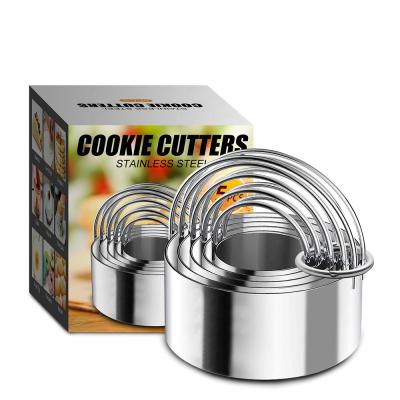 China Sustainable Pastry Baking Tools Supply Custom Cookie Mold Round Circle Christmas 5pc Stainless Steel Cookie Cutter Set Handle for sale