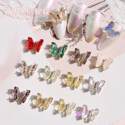 China Alloy Butterfly Crystal Stones Nails Hot Sale Diy Alloy Nail Design Glass Art Rhinestones Nail Art Decorations For 3d Charms for sale