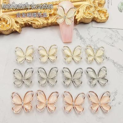 China Alloy nail art act the three-dimensional opal butterfly nail accessories 3 d alloy metal nail drill for sale