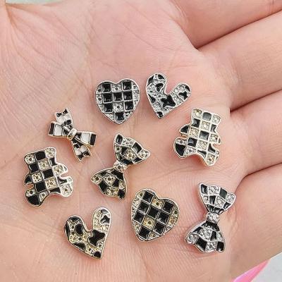 China 5 Styles Nails 3D Art Heart-Bear Stripes Bowknot Heart Nail Art Checkerboard Diamond Black And White Decoration for sale