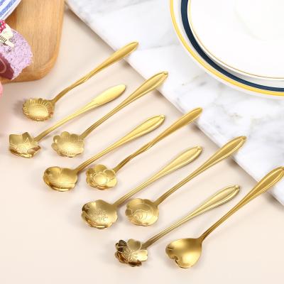 China Gold Viable Flower Spoon Stainless Steel Heart Shape Tea Spoon Promotion Gift With Customize Logo for sale