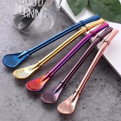 China Sustainable 304 Stainless Steel Drinking Straws Spoon / Metal Spoon Straw Spoon Hot Sale With Customize Logo for sale