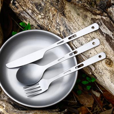 China Sustainable Outdoor Camping Tableware Titanium Spoon Fork Knife Set Customize Cutlery Set High Grade for sale