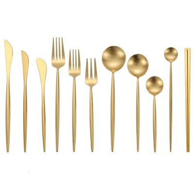 China Amazon Success Viable Golden Brush Spoon And Fork Silverware Set Stainless Steel Restaurant Cutlery for sale