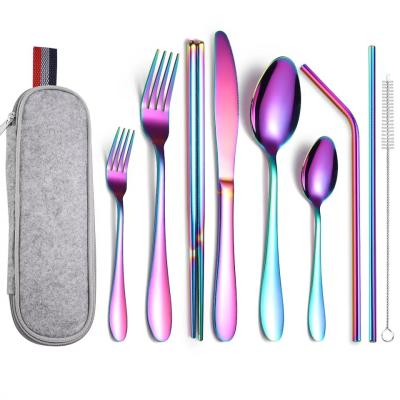 China Disposable Bulk Portable Outdoor Camping Chopstick Straw Silverware Set Dinner Spoon Fork Knife Set With Bag for sale