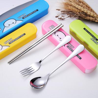 China 3pcs Children Cutlery Spoon Fork Portable Viable Chopstick Set With Plastic Box Promotion Gift Customize Logo for sale