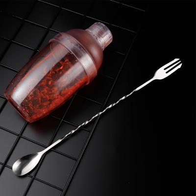 China Viable 2 in 1 Stainless Steel Long Handle Spoon Fork Stirring Bar Cokctail Mixing Shaker Spoon for sale