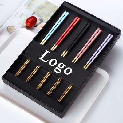 China Durable Custom 304 Titanium Stainless Steel Metal Chopsticks Gift Set Box With Logo for sale