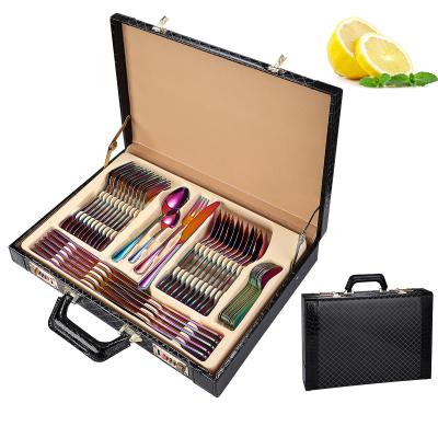 China Reusable Rainbow Stainless Steel Spoon Fork Knife Hotel Cutlery Set Reusable Gift Box for sale