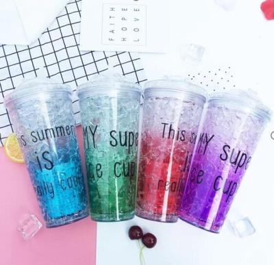 China Gift & Freezer Cup Logo Plastic Cup With Lid Custom Wholesale Reusable Craft Summer Beach Freeze Ice Cream And Straw for sale