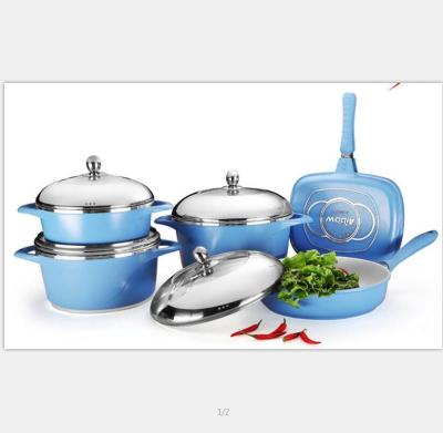 China Non stick 9pcs 9 color cookware set durable aluminum soup pot fry pan sets gas / induction be common use WD-274 for sale