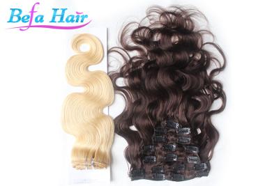 China Bright Red / White 14 Inch Clip In Hair Extension Brazilian Body Wave Hair Bundles for sale