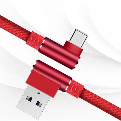 China Strong Durable Strong Nylon Braided 90 Degree Alloy Cable 2.4a Gaming USB Right Angle Aluminum Fast Charging Cable For iPhone for sale