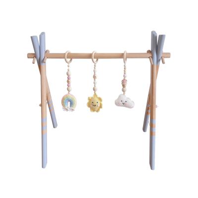 China Neutral Toy Baby Natural Wooden Gym Play Frame Soft Foldable Infant Gym Activity Gener Bar Hanging Toys for sale