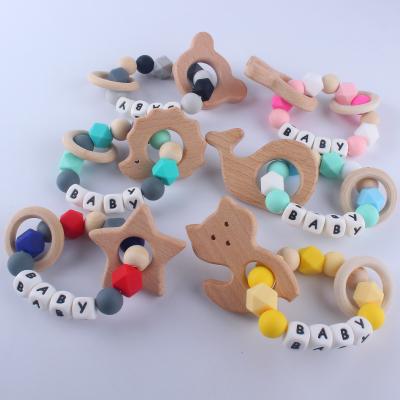 China Wholesale Soft Animal Wooden Rattle Baby Toys Baby Toddler Teether Sensory Bracelet Set Teethers for sale