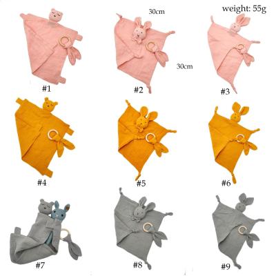 China Wholesale BPA Free Rabbit Shape Teether Baby Toys Beech Wood Teether With Cotton Bib Set for sale