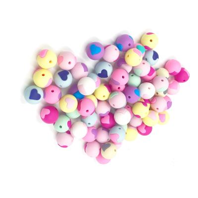 China DIY necklace//bracelets/bracelets/wholesale colorful baby chewable silicone pendant beads silicone heart around beads for sale