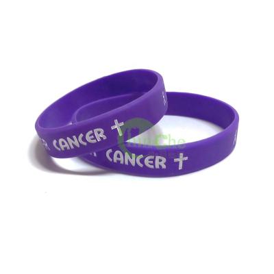 China Event Purple Breast Cancer Recycled Silicone Wristband With Engraved Logo For Events for sale