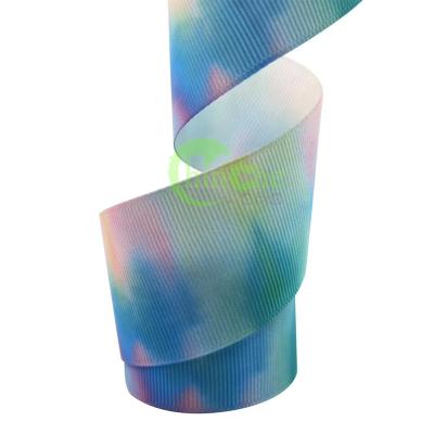 China High Tenacity 2.5 Inch Rainbow Gradient Printed Ribbon Custom Grosgrain for sale