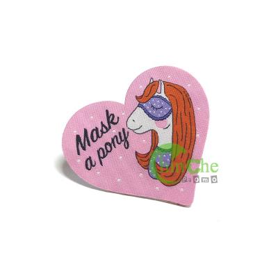 China Sustainable Cute Pink Heart Horse Embroidery Patch Sew On Backing for sale