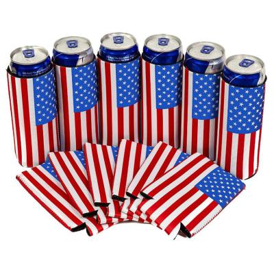 China Hot Amazon Waterproof 16OZ American Flags Can Cooler Sleeve Neoprene Coozies For Boxes Neoprene Box Cooler for sale