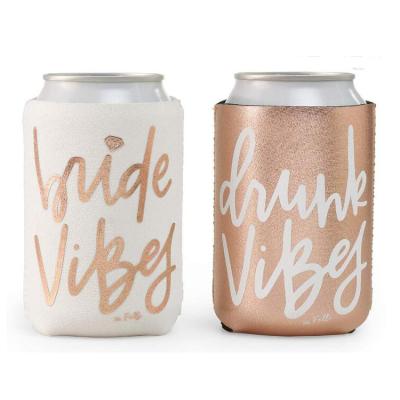 China Custom 12oz PU Waterproof Neoprene Bronzing Beer Can Cooler Sleeve Beer Can Cover For Wedding for sale