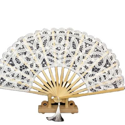 China Wedding Spanish White Lady Wedding Lace Parasol Umbrella With Hand Fan for sale