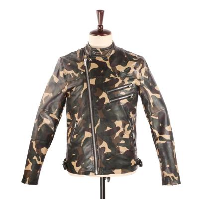 China 2020 Hot Regular Style Men's Printed Camouflage Motorcycle PU Leather Jacket With Belt Wholesale for sale