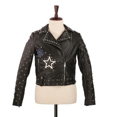 China Jackets Fashion Custom Studs And Patches Black Motorcycle Short Leather Jacket for sale