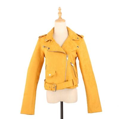 China Jackets Wholesale Custom Yellow Faux Suede Jacket With Belt For Women 100% Polyester for sale