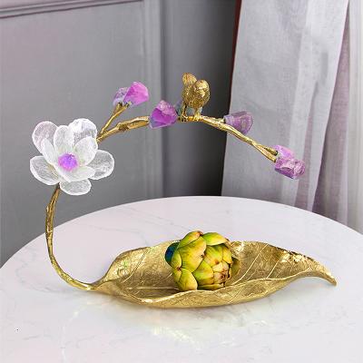 China Sustainable Lightweight Luxury Storage Bowl Tray Leaf Designs Candy Dried Table Decorative Iron Art Fruit Plate for sale