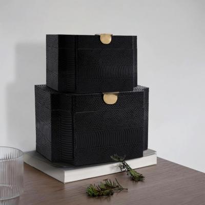 China Modern Home Furniture Stored Jewelry Box Model Room Soft Ornaments Decor Box Bedroom Dressing Table Black Leather Storage Box The Real for sale