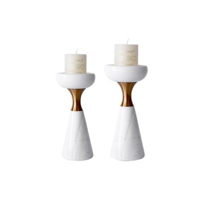 China Modern/American/Nordic Modern Decorative Indoor Single White Marble Candlestick Candle Holders For Dining Table for sale