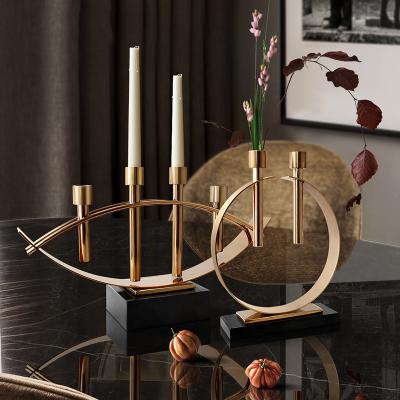 China Simple Modern Gold Candlestick Decor Living Room Stainless Steel Arts And Crafts Candle Holders for sale