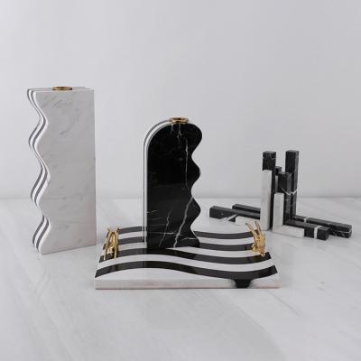 China Nordic Light Luxury Modern Supply White Marble Bookends Tray Accessories Living Room Dining Room Decoration Black Sconce Set for sale