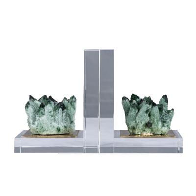 China Minimalistic Art Expandable Book Ends Green Contemporary Modern Bedroom Decor Natural Stone Bookends for sale