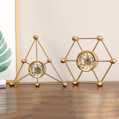 China Contemporary European Home Office Creative Geometric Table Decoration Decor Movement Iron Mute Clock for sale