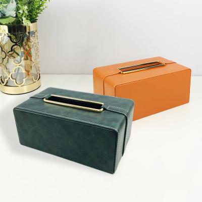 China Contemporary European style high quality rectangular face paper tissue leather boxes for car and home for sale