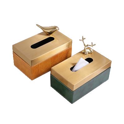 China Contemporary creative modern orange green rectangular hotel place tissue paper tissue paper leather box coffee table for sale