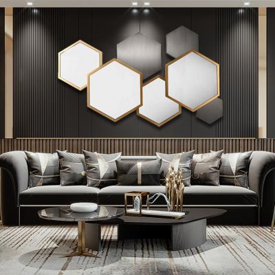 China Large Contemporary Wall Decor Irregular Shaped Pieces Stainless Steel Frame Living Room Mirrors for sale