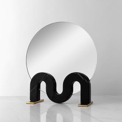 China Bathroom Minimalist Decor Toilet Table Top Design Nordic Creative Vintage Shaped Black Marble Mirror for sale