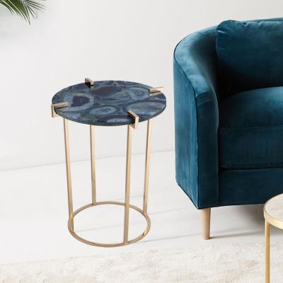 China (Other) adjustable minimalist round designs natural agate brass small side coffee tables for modern living room for sale